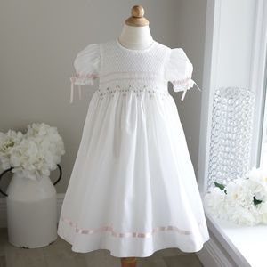 Strasburg Dress Smocked White with Pink Trim Size 3 Special Occassion Portrait